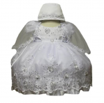 GIRLS CHRISTENING DRESS W/ BONNET HAT 0515609-WHITE